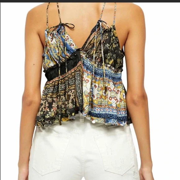 Free People Bellini patchwork slit front sleeveless blouse - Picture 2 of 9